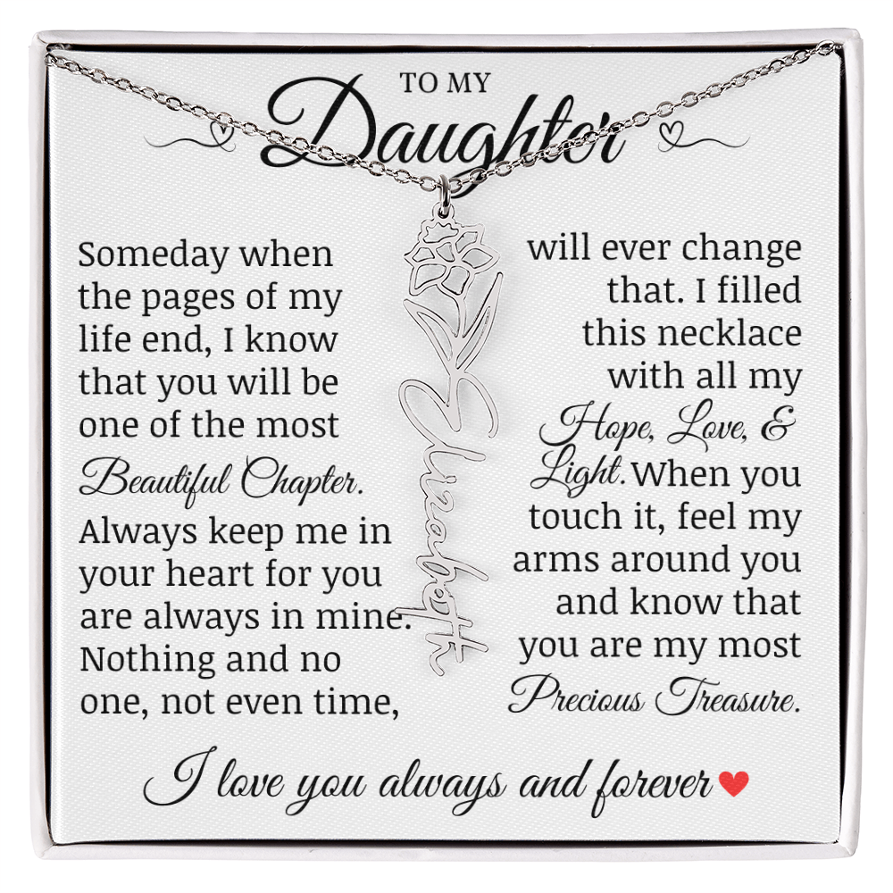To My Daughter "Precious Treasure" Name Flower Necklace