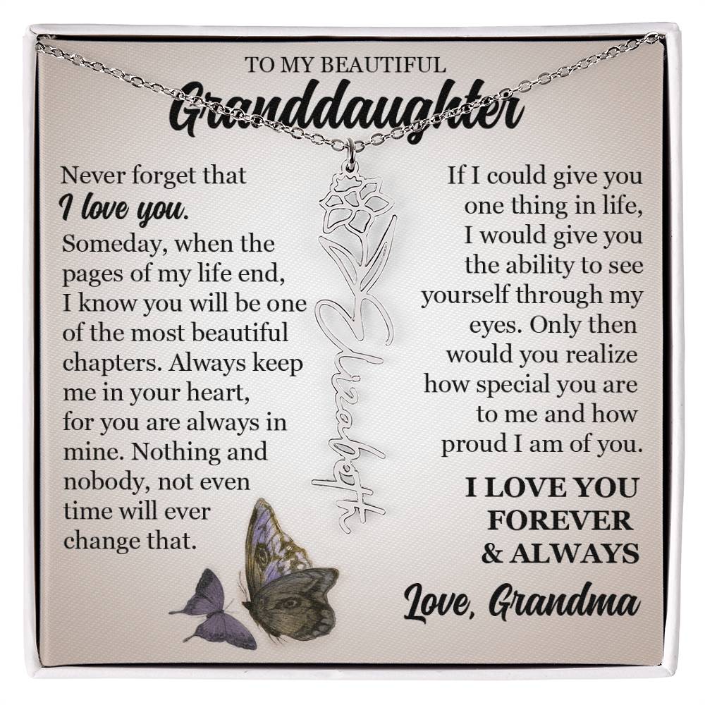 To My Beautiful Granddaughter, Custom Name Flower Necklace
