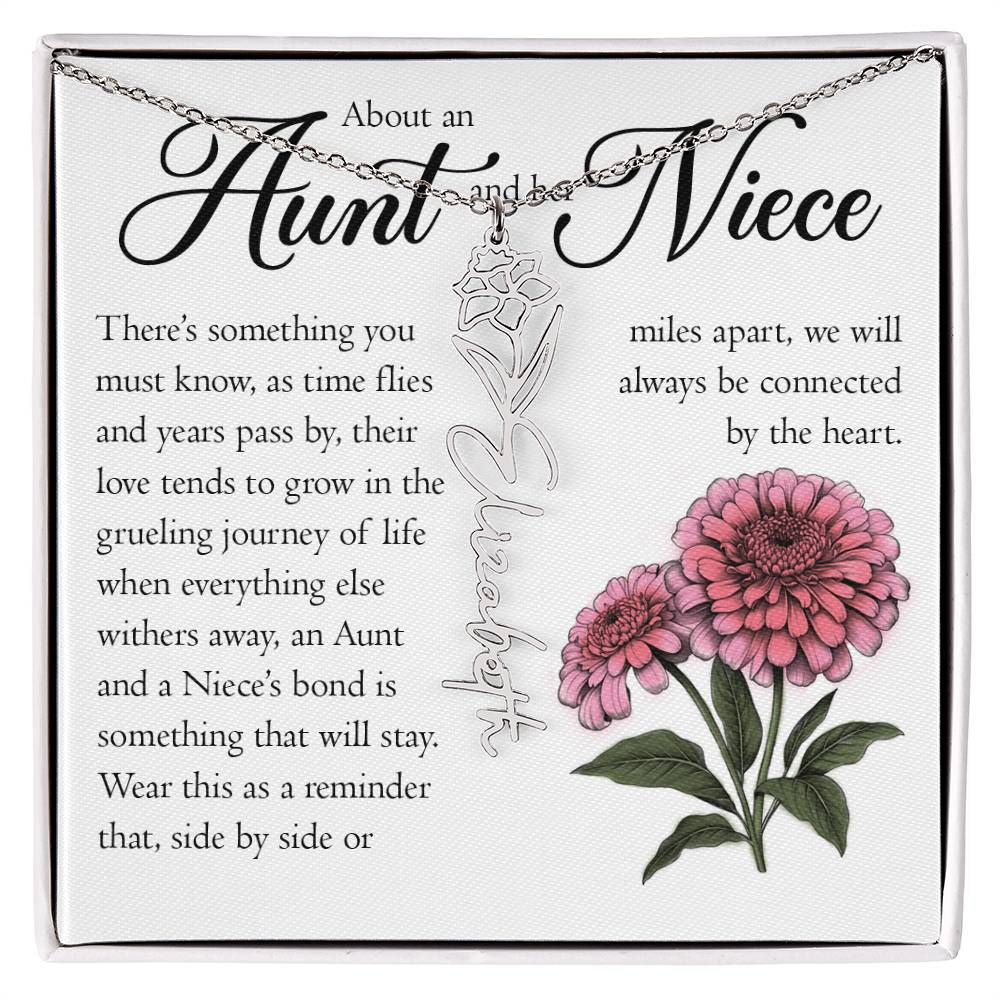 Aunt and Niece Gift, Name Flower Necklace
