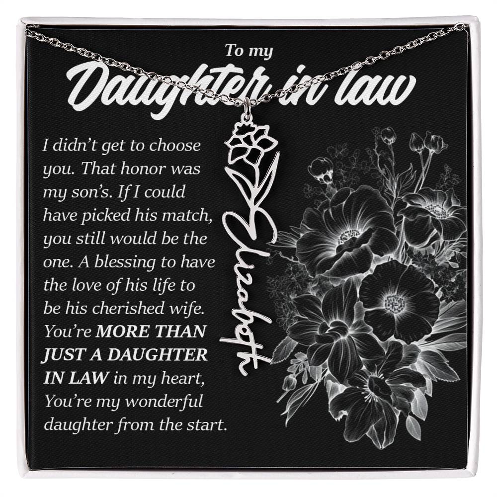 Daughter In Law Gift, Custom Birth Month Flower Name Necklace