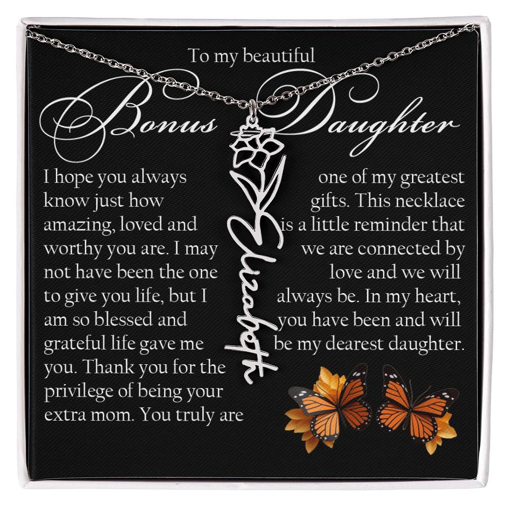 Bonus Daughter Gift, Name Flower Necklace