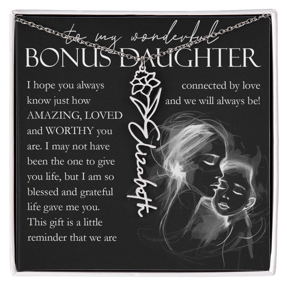 Bonus Daughter Gift, Custom Name Flower Necklace