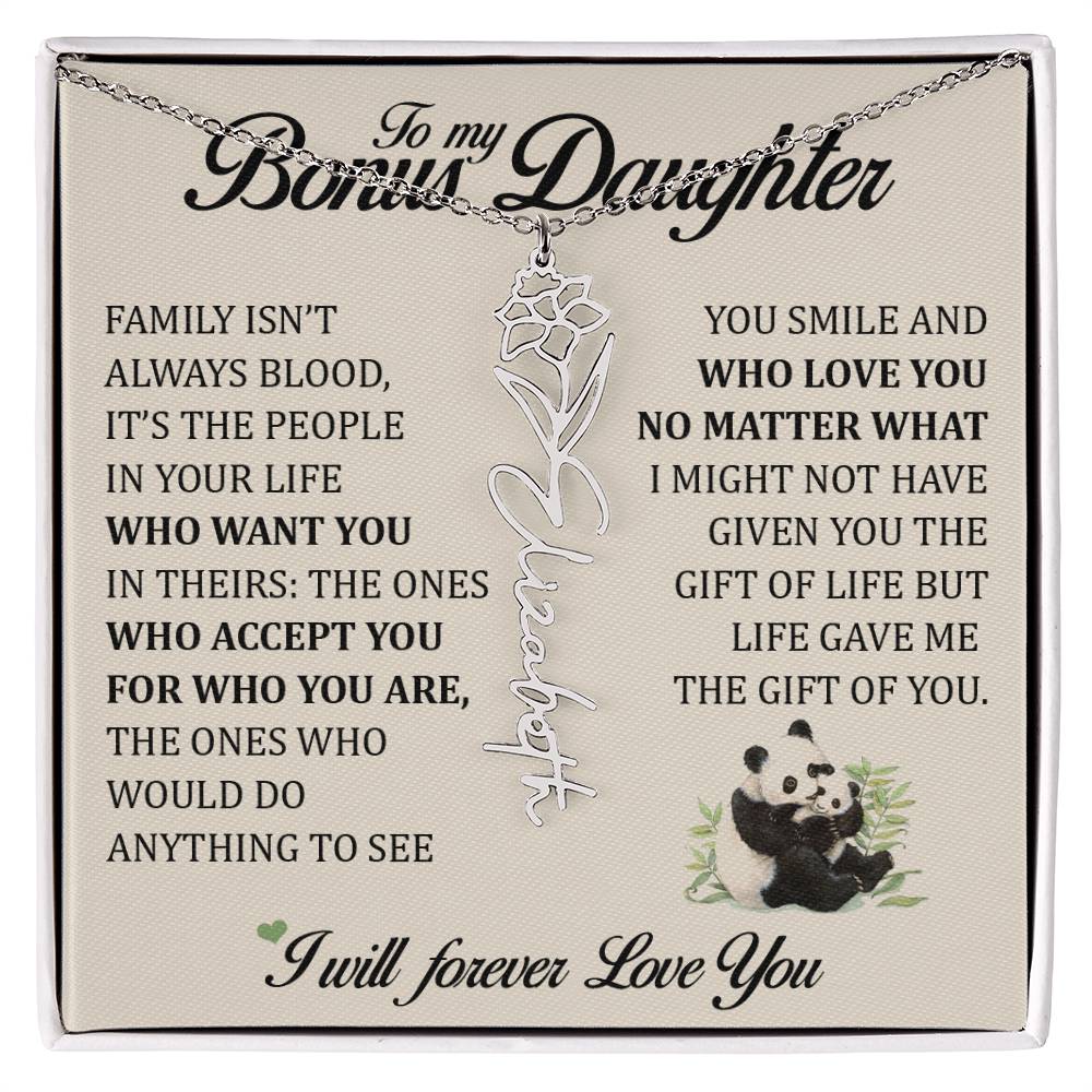 To My Bonus Daughter, Name Flower Necklace
