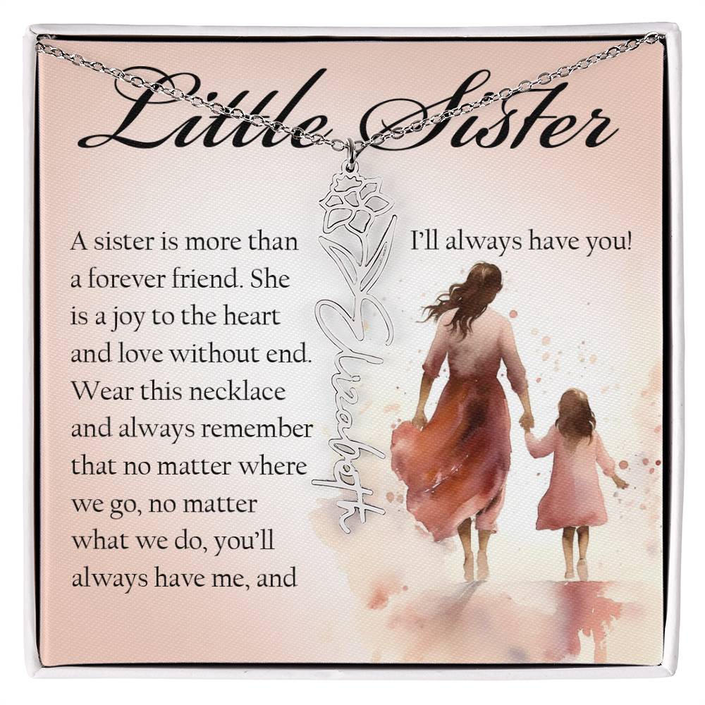 Little Sister Gift, Name Flower Necklace