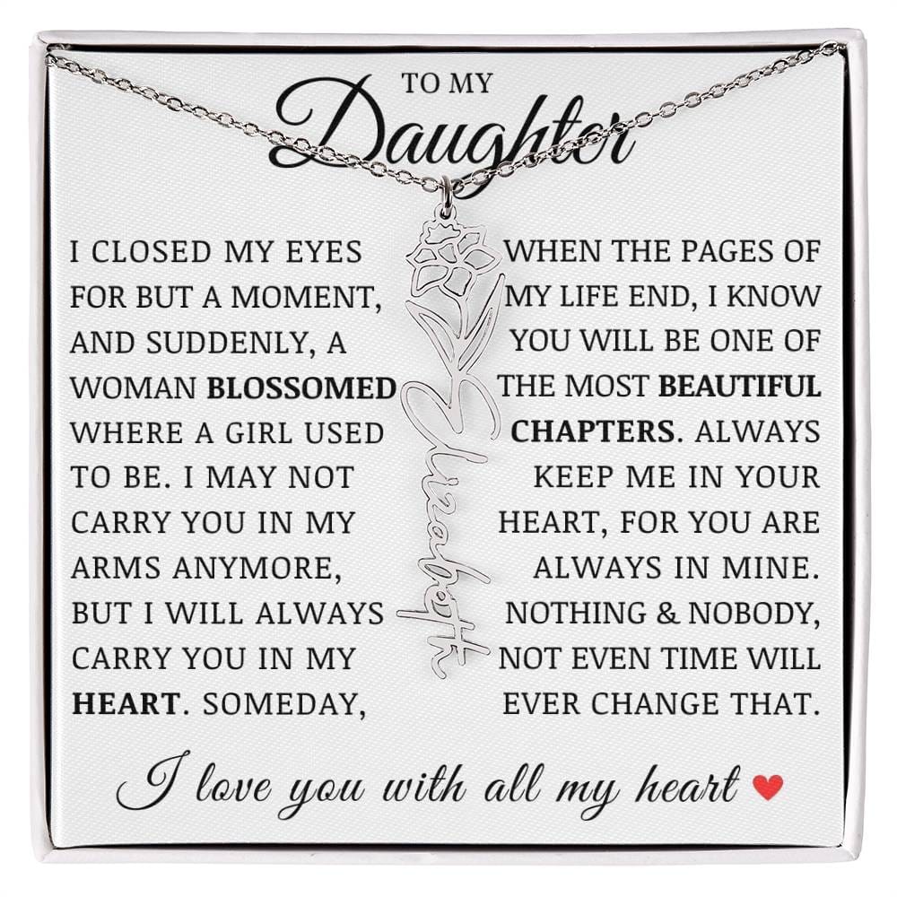 To My Daughter, Customized Birth Flower Name Necklace, Birthday Christmas Graduation Gift for Her