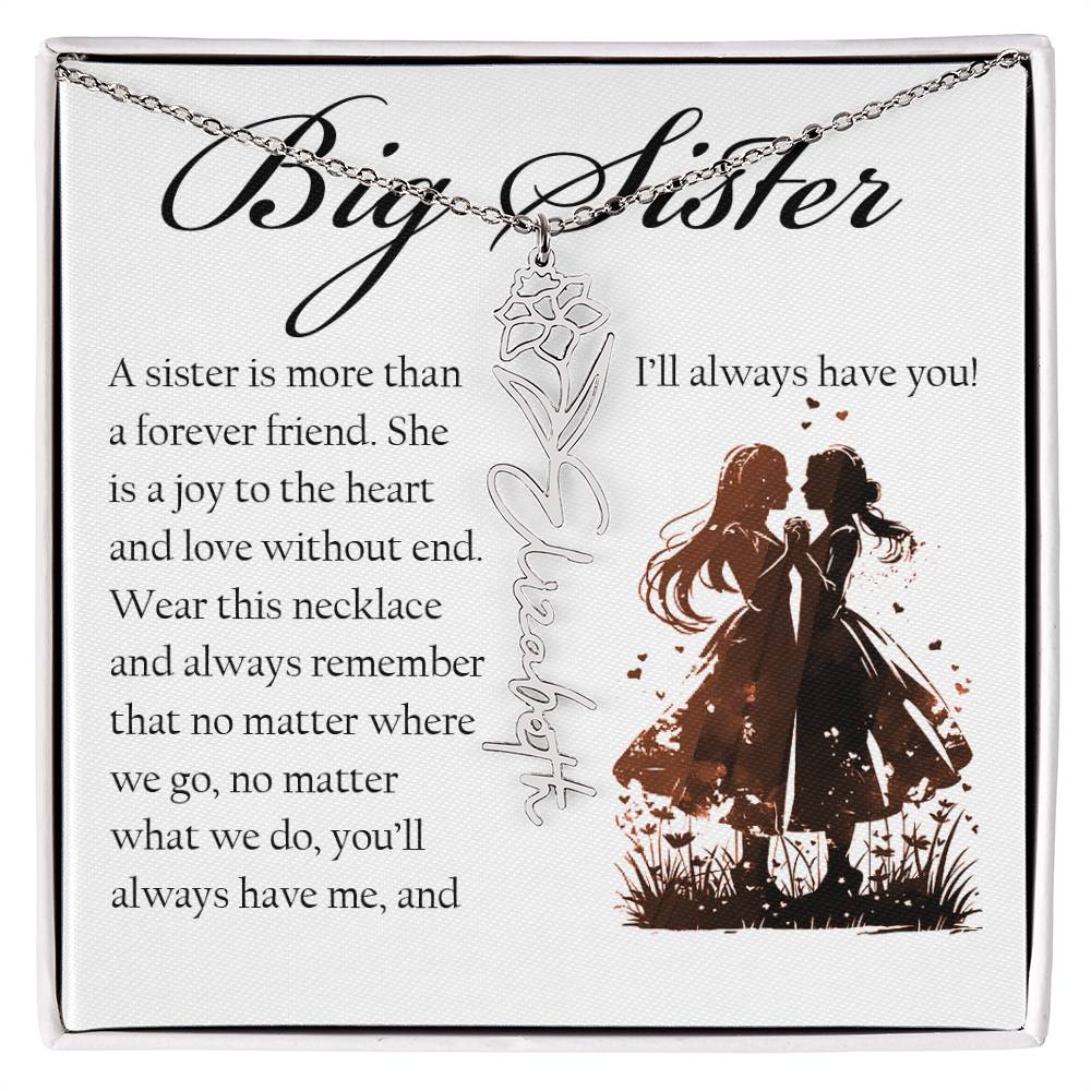 Big Sister Gift, Name Flower Necklace