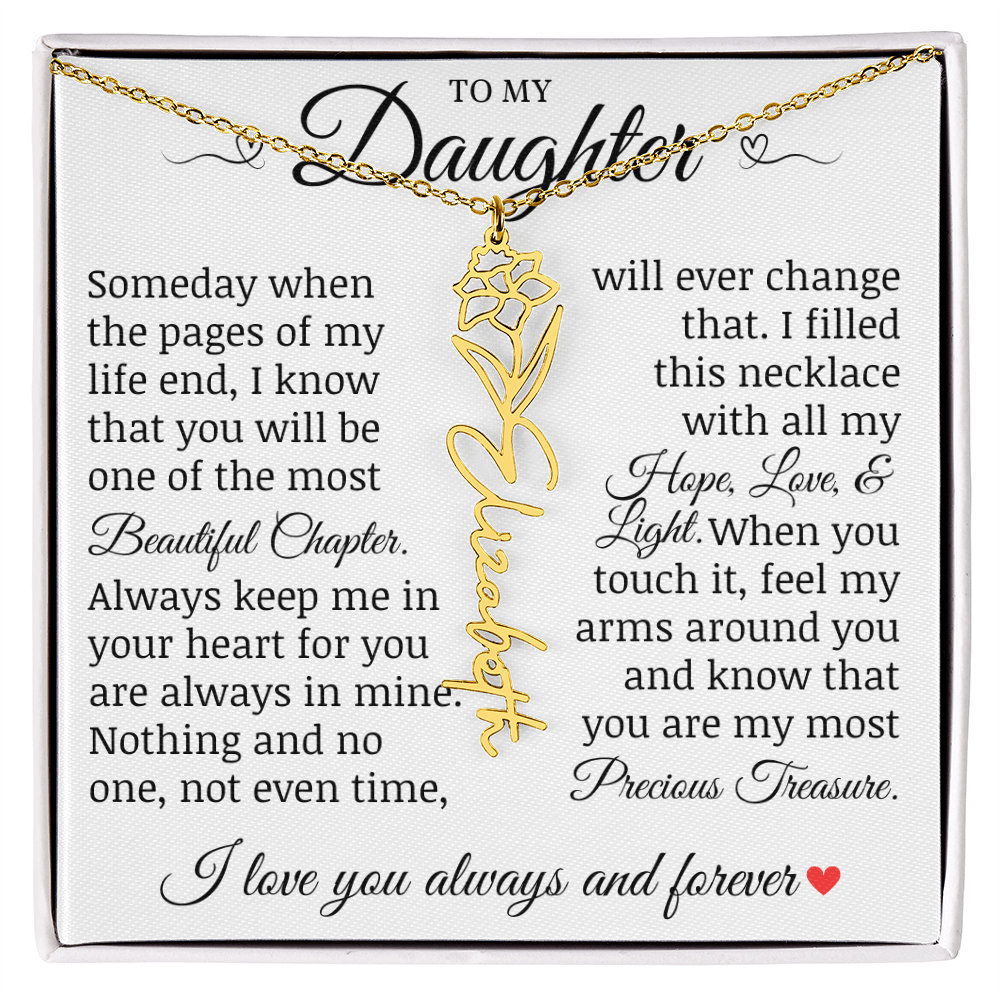 To My Daughter "Precious Treasure" Name Flower Necklace