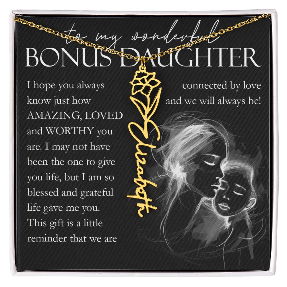 Bonus Daughter Gift, Custom Name Flower Necklace