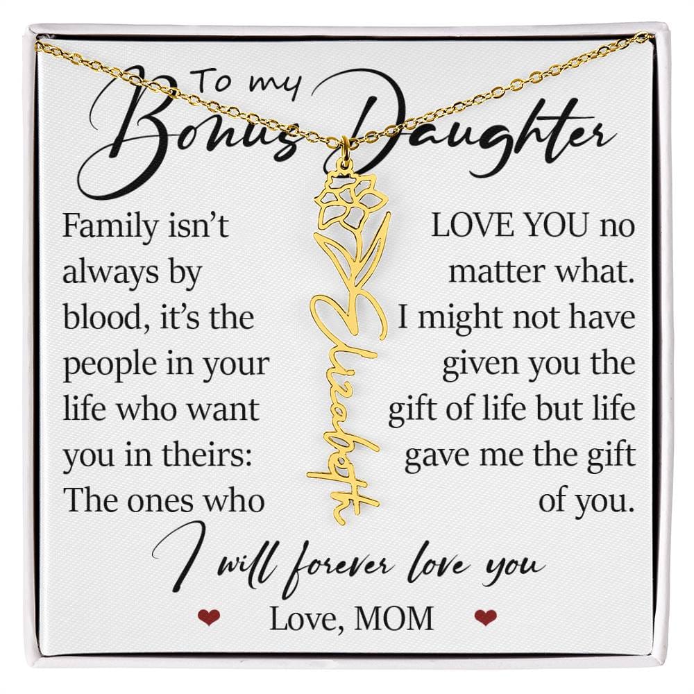 Bonus Daughter Gift, Custom Name Flower Birth Month Necklace