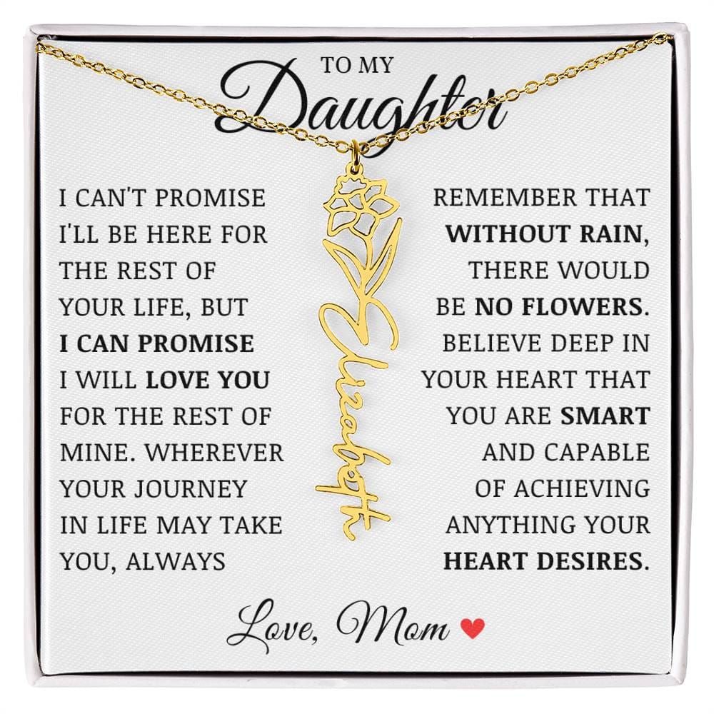 To My Daughter "No Rain No Flowers" Custom Flower Name Necklace