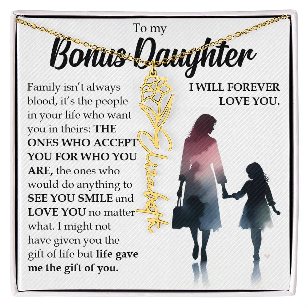Bonus Daughter Gift, Name Flower Birth Month Necklace