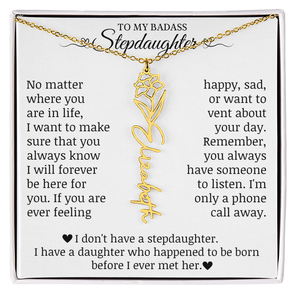 To My Badass Stepdaughter, Name Flower Necklace
