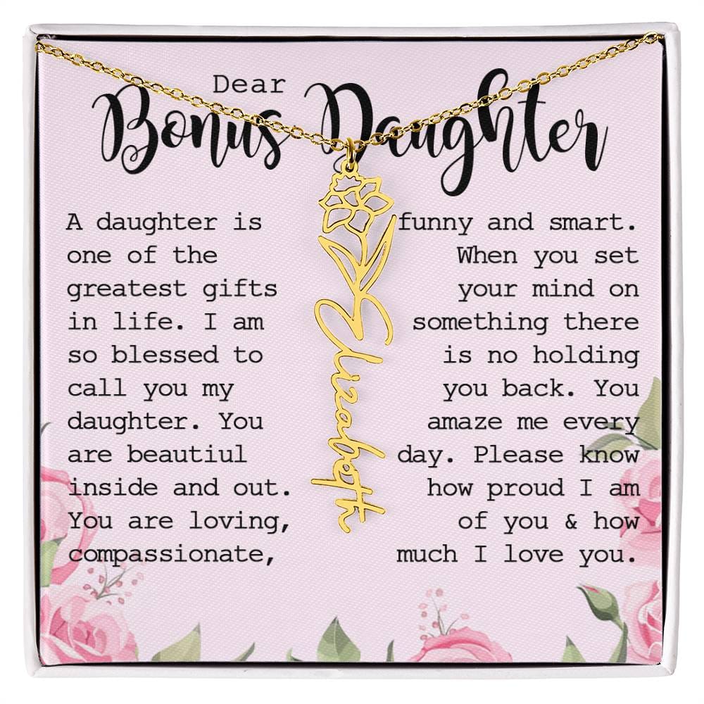 Bonus Daughter Gift, Custom Name Flower Necklace
