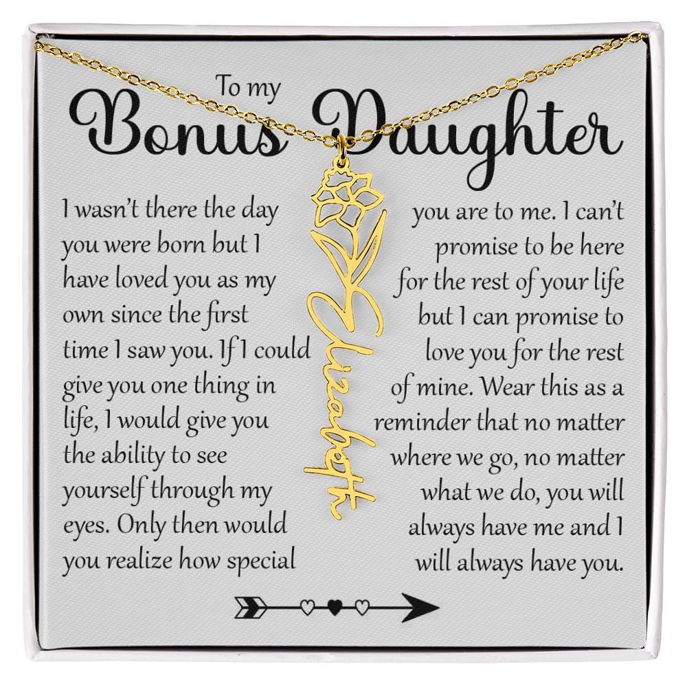 Bonus Daughter Gift, Name Flower Necklace