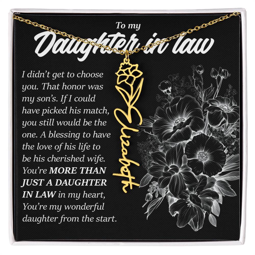 Daughter In Law Gift, Custom Birth Month Flower Name Necklace