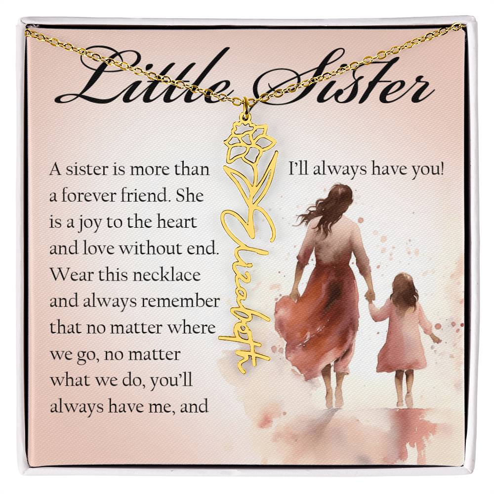 Little Sister Gift, Name Flower Necklace
