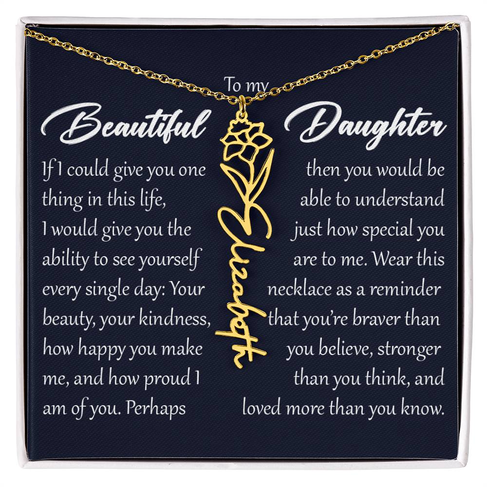 Custom Name Flower Necklace, Daughter Birth Month Pendant Gift