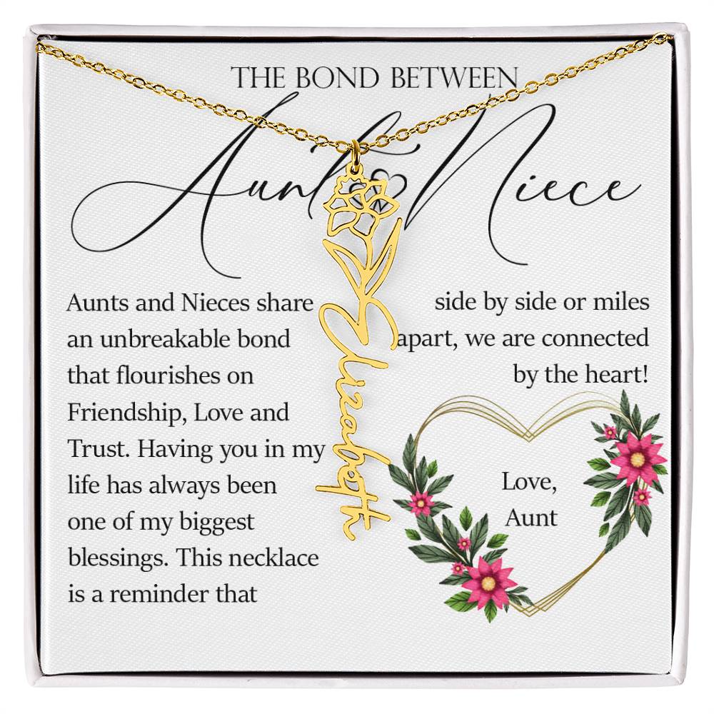 Aunt and Niece Gift, Name Flower Necklace