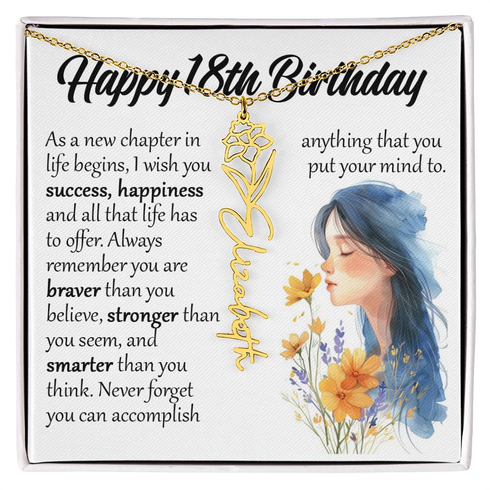 18th Birthday Gift, Custom Birth Month Name Flower Necklace