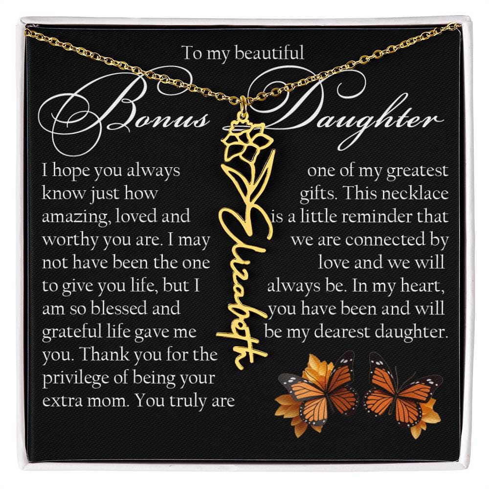 Bonus Daughter Gift, Name Flower Necklace