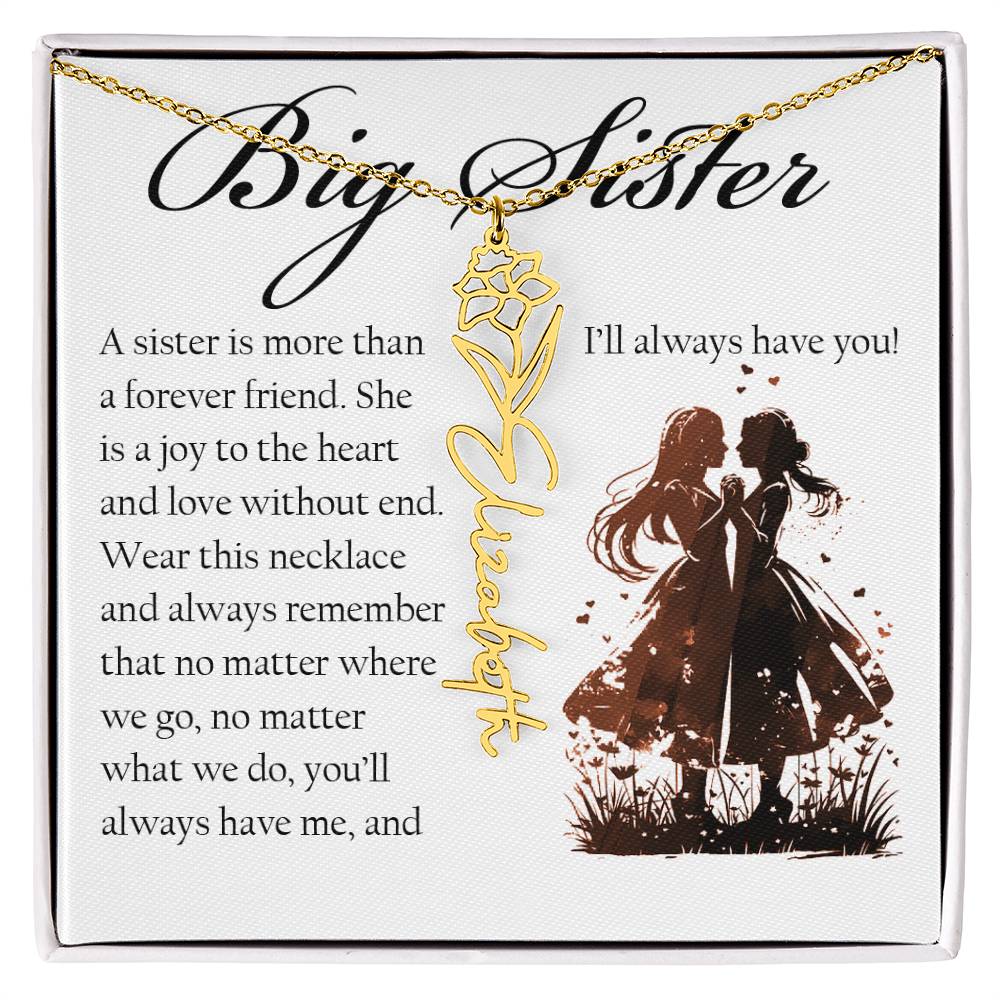 Big Sister Gift, Name Flower Necklace
