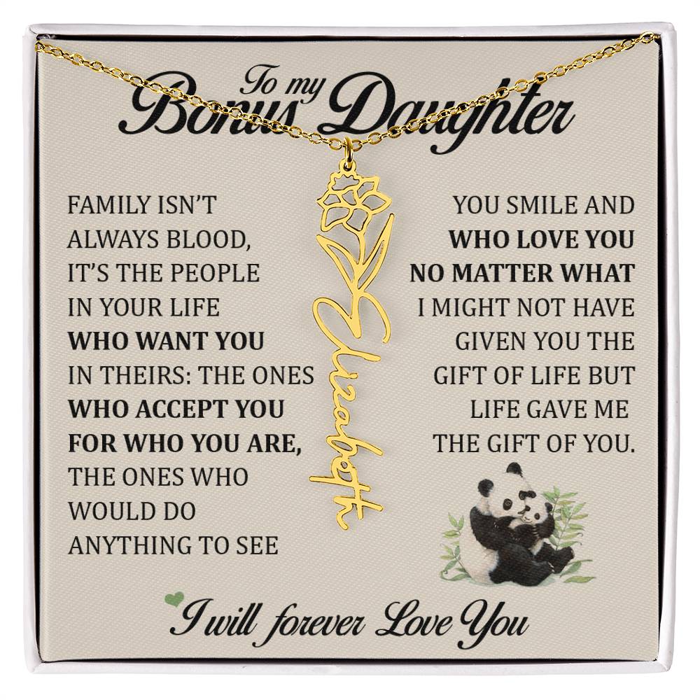 To My Bonus Daughter, Name Flower Necklace