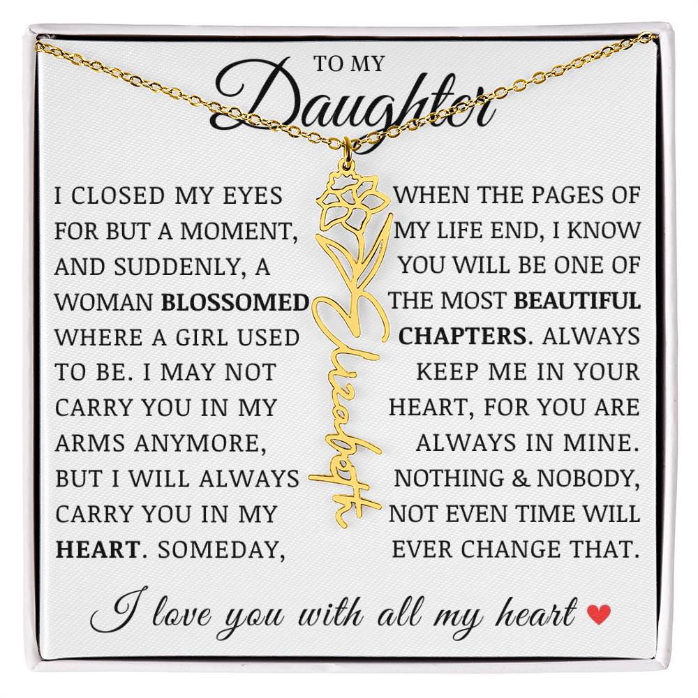 To My Daughter, Customized Birth Flower Name Necklace, Birthday Christmas Graduation Gift for Her