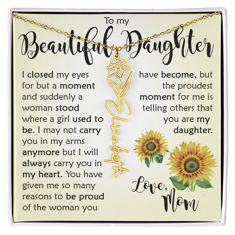 Custom Name Flower Necklace, Daughter Gift