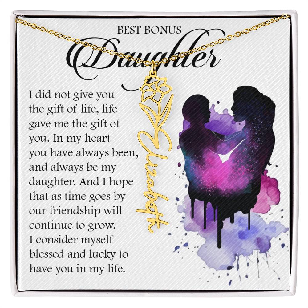 Bonus Daughter Gift, Custom Birth Month Name Flower Necklace