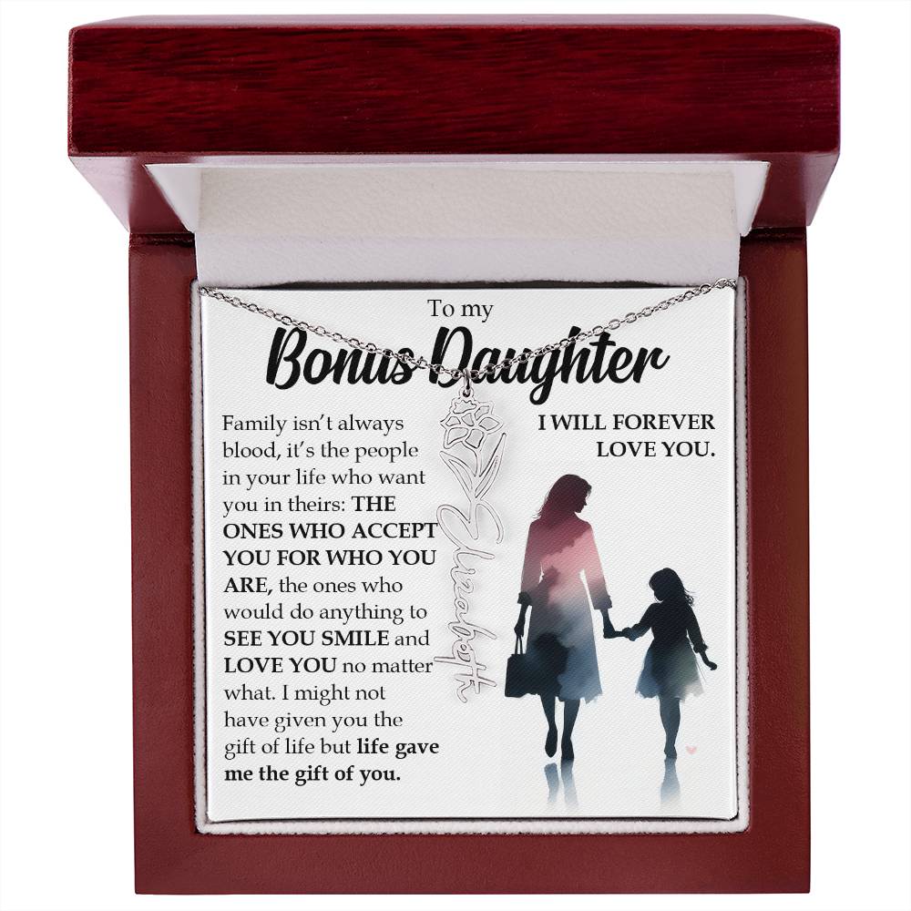 Bonus Daughter Gift, Name Flower Birth Month Necklace