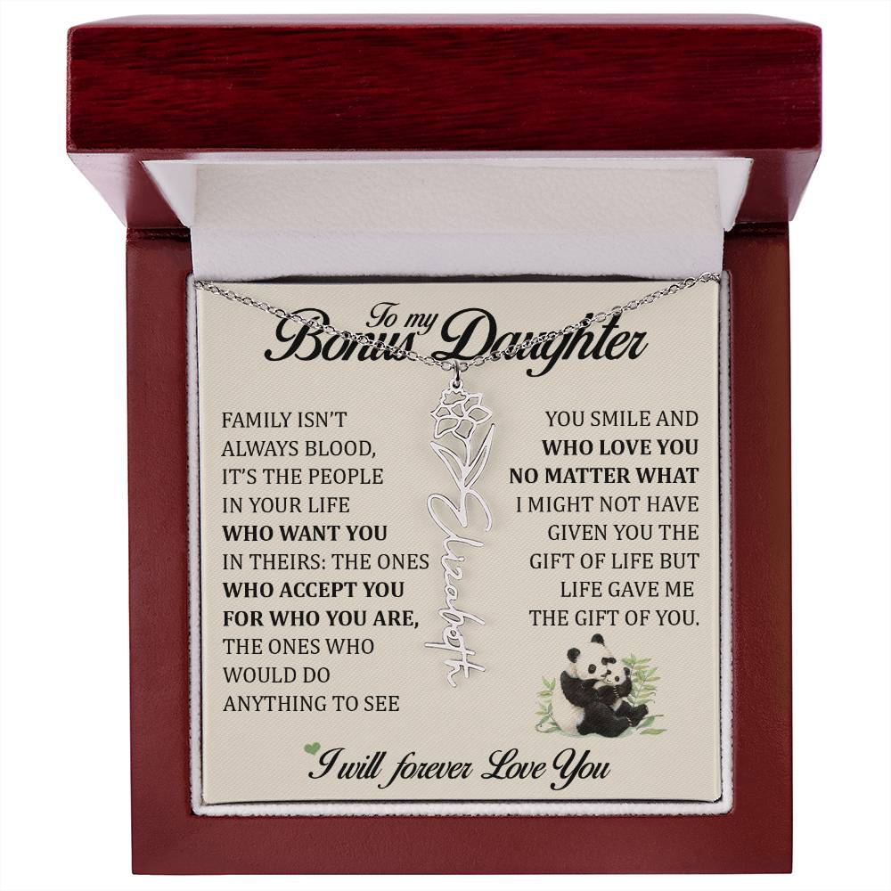 To My Bonus Daughter, Name Flower Necklace