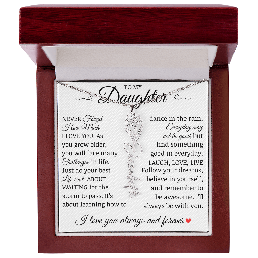 To My Daughter "Follow Your Dreams" Name Flower Necklace