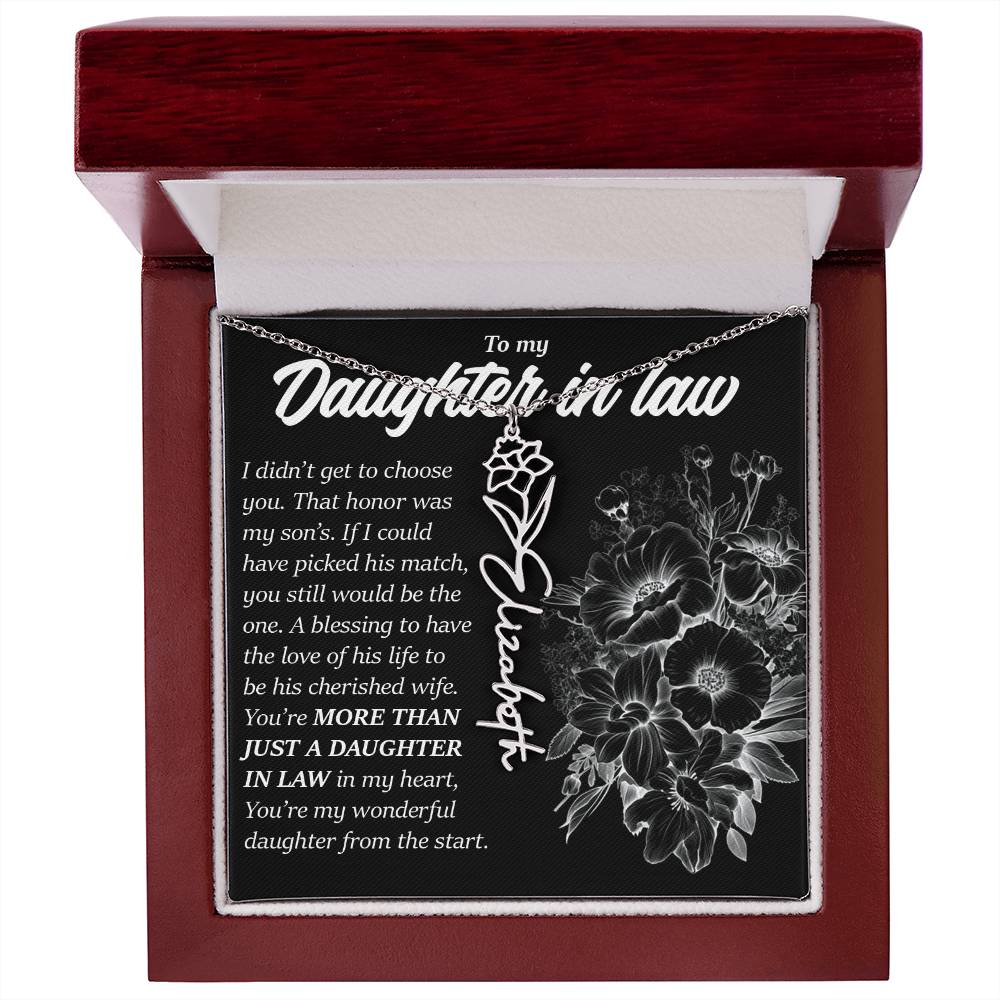 Daughter In Law Gift, Custom Birth Month Flower Name Necklace