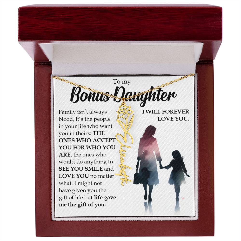 Bonus Daughter Gift, Name Flower Birth Month Necklace
