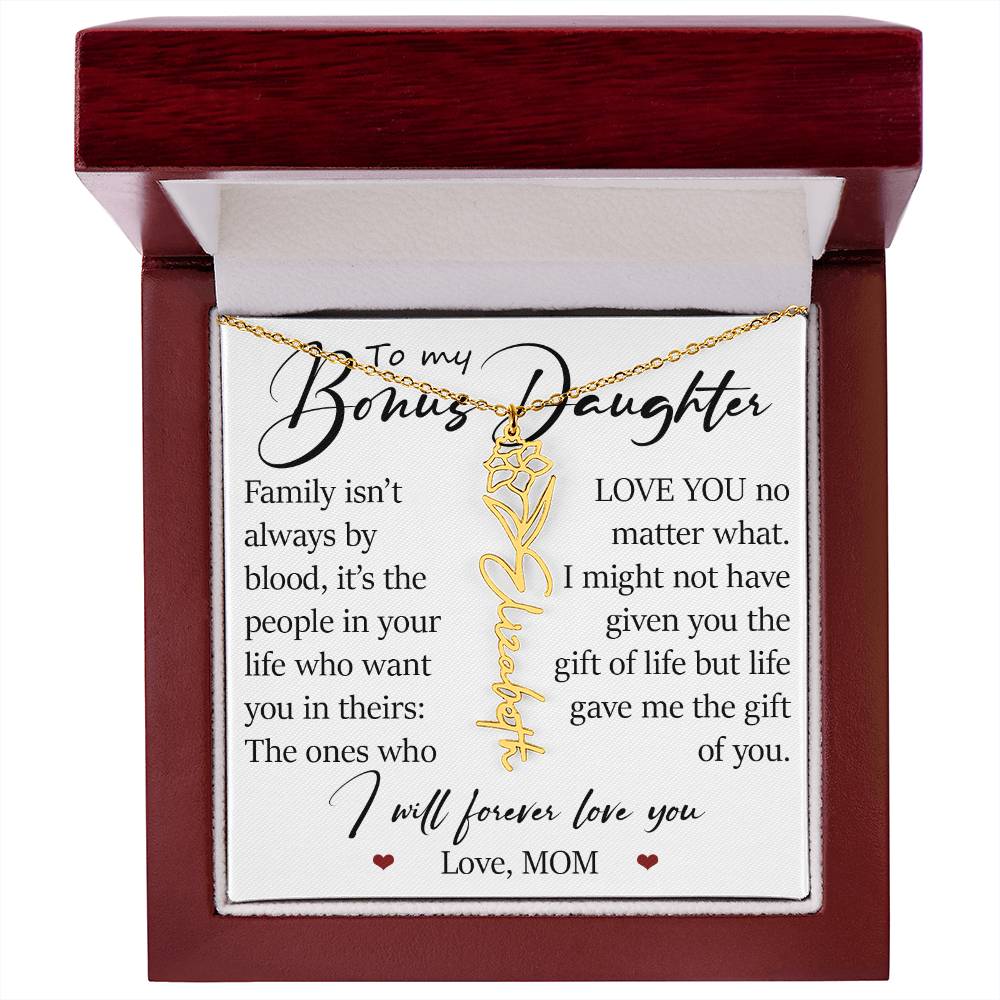 Bonus Daughter Gift, Custom Name Flower Birth Month Necklace