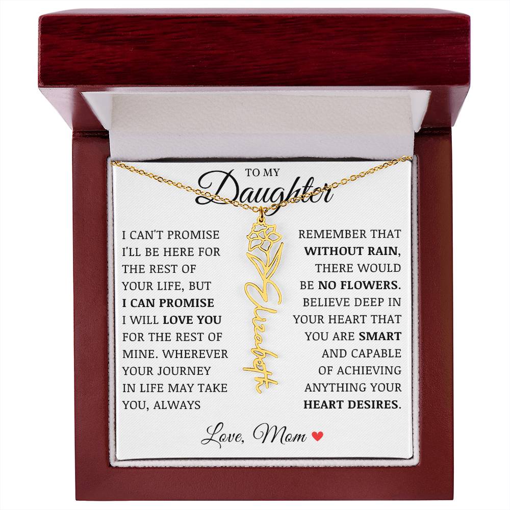 To My Daughter "No Rain No Flowers" Custom Flower Name Necklace