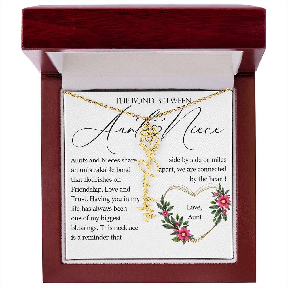 Aunt and Niece Gift, Name Flower Necklace
