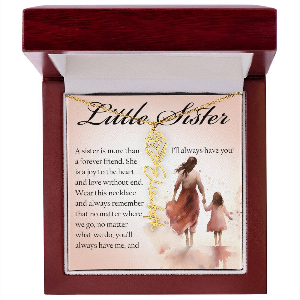Little Sister Gift, Name Flower Necklace
