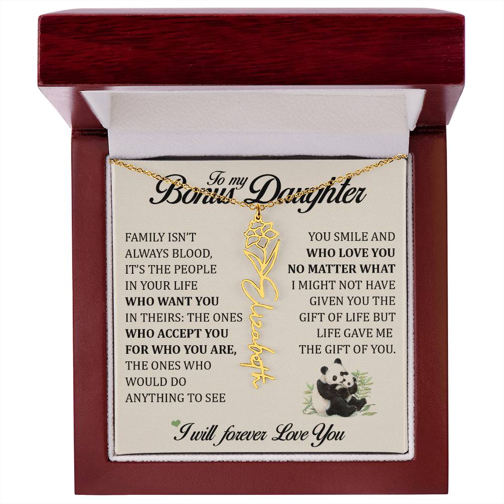 To My Bonus Daughter, Name Flower Necklace