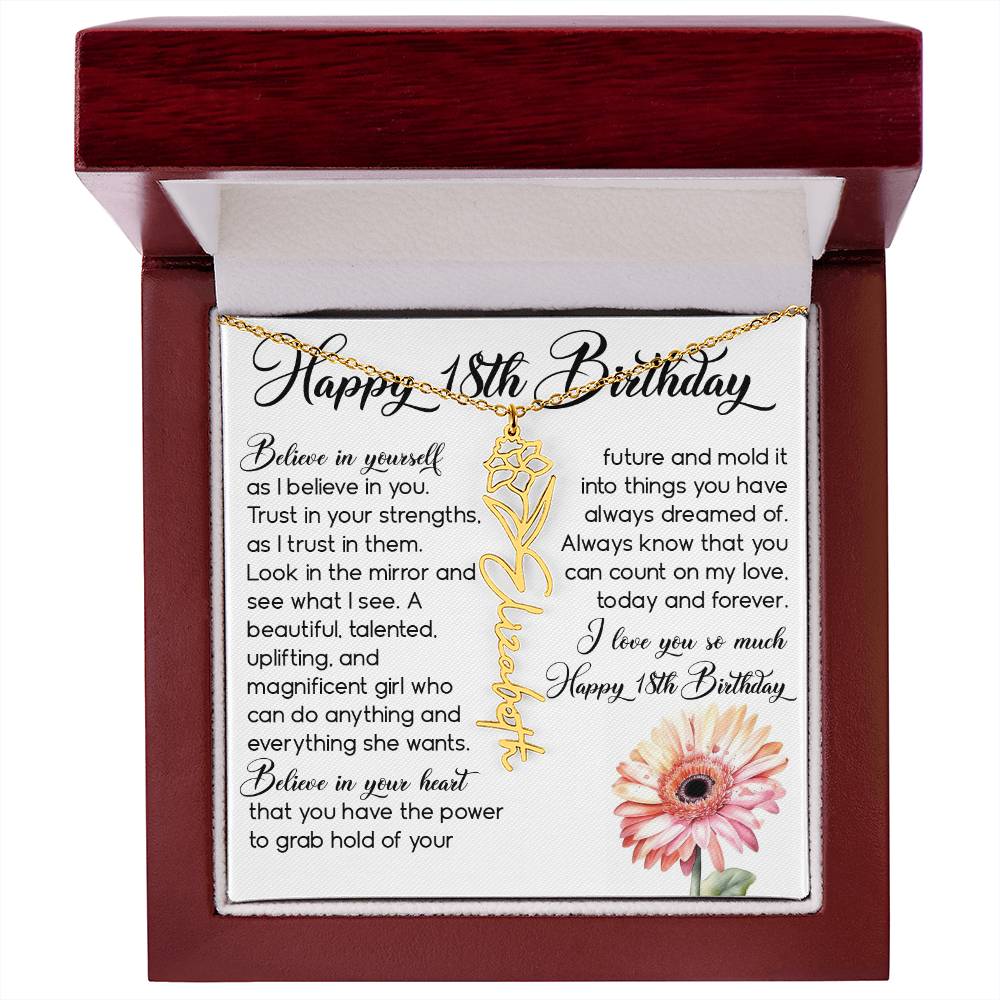 18th Birthday Gift, Custom Birth Month Name Flower Necklace