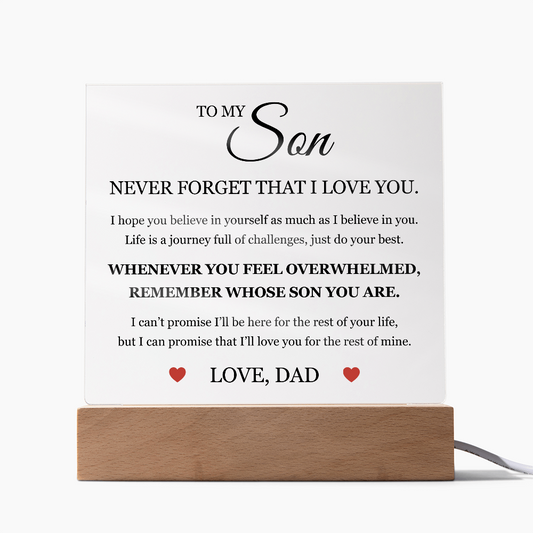 Square Acrylic Plaque - To My Son " Just Do Your Best "
