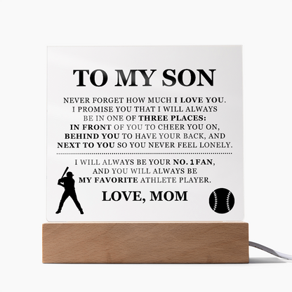 Square Acrylic Plaque - To My Son "I Will Always Be Your No. 1 Fan"