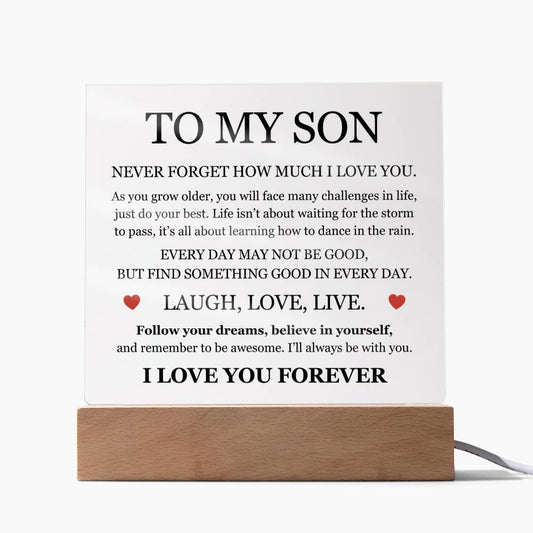 Acrylic Square Plaque - To My Son "Laugh, Love, Live"