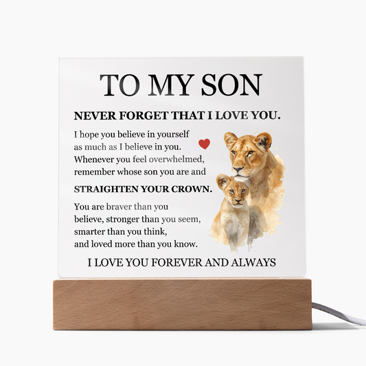 Square Acrylic Plaque - To My Son "Never Forget That I Love You"
