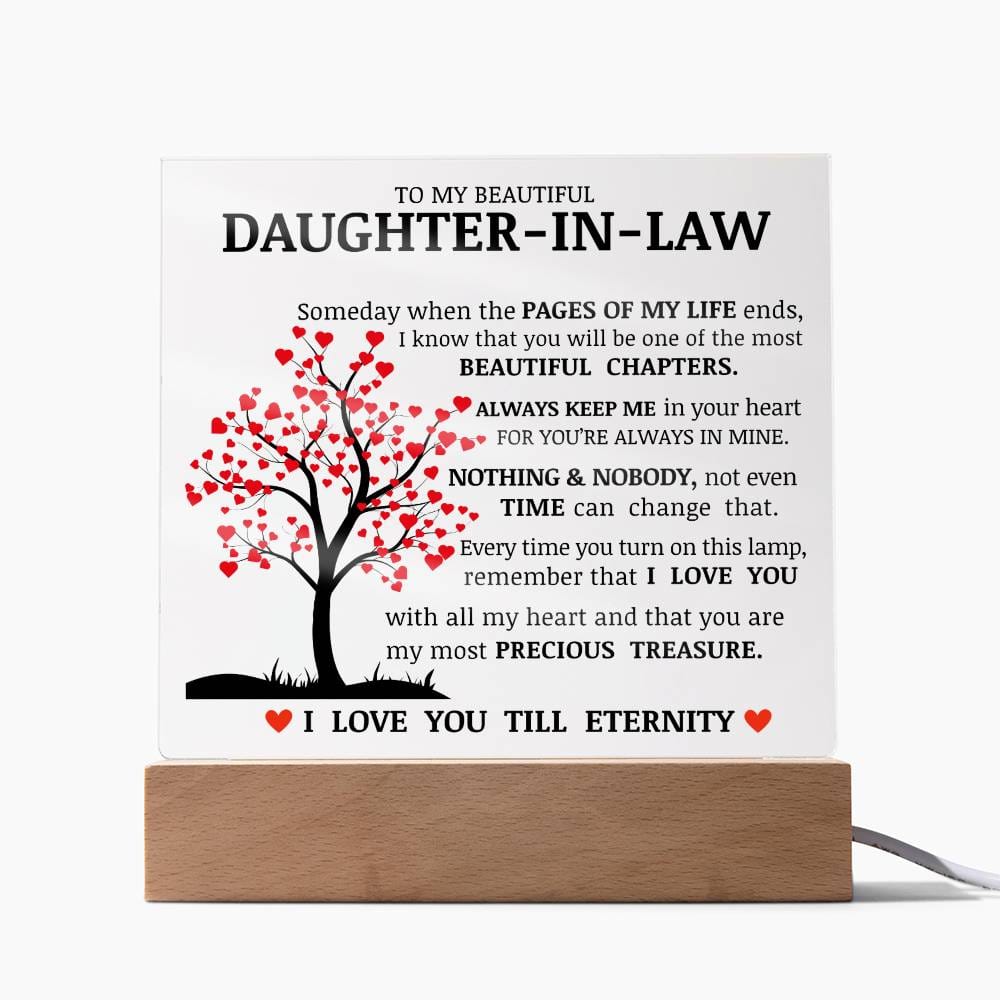 To My Beautiful Daughter In Law, You Are My Most Precious Treasure, Acrylic Plaque