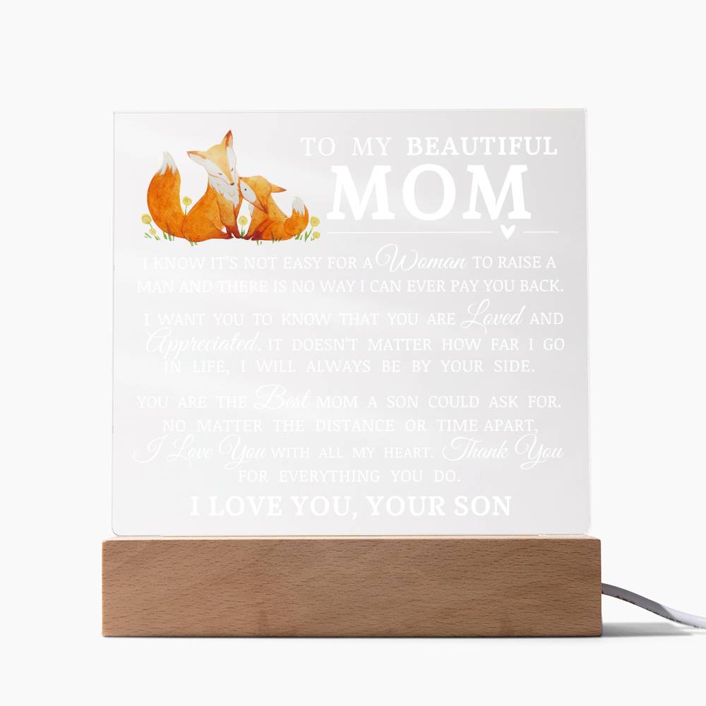 To My Beautiful Mom, Acrylic Plaque, To Mom from Son