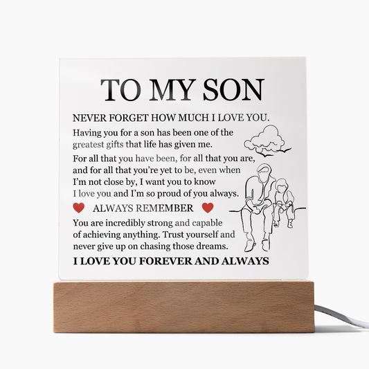 Acrylic Square Plaque - To My Son "I'm So Proud of You Always"