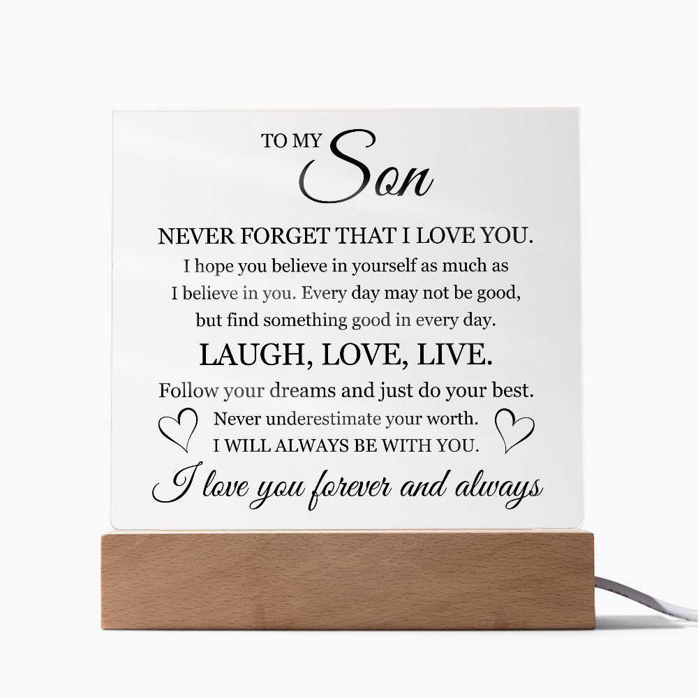 Acrylic Square Plaque - To My Son "Laugh, Love, Live"