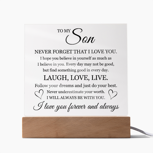 Acrylic Square Plaque - To My Son "Laugh, Love, Live"