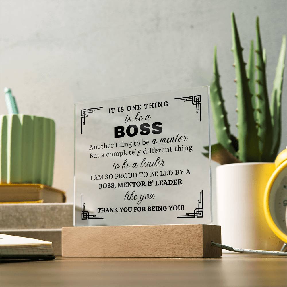 To My Mentor, Acrylic Square Plaque, Gift for Team Leader, Thank You Appreciation Gift for Boss Women or Men, Supervisor Manager Gift Idea, Wooden Base or LED Base